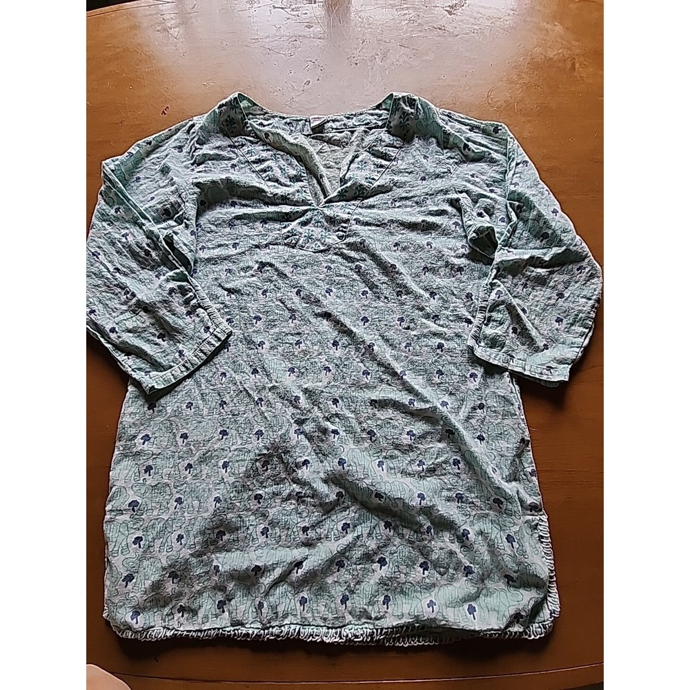 Rikshaw Design Cotton Blue Elephant Print V Neck Tunic Side Slit Size S